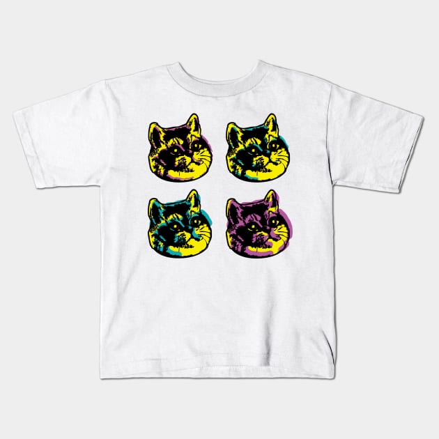 Pop Art the Four Heavy Breathing Cats Kids T-Shirt by Electrovista